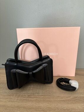 MACH & MACH Black Mini Bow Top-Handle Bag with Crystal Trim